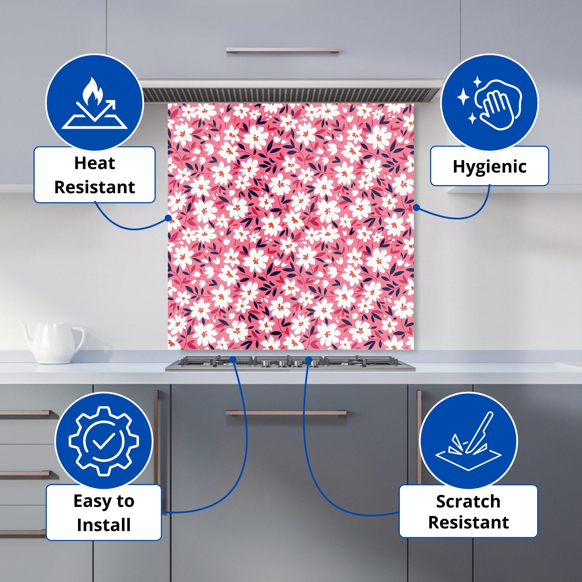 Small Cute White Flower Pattern Kitchen Splashback
