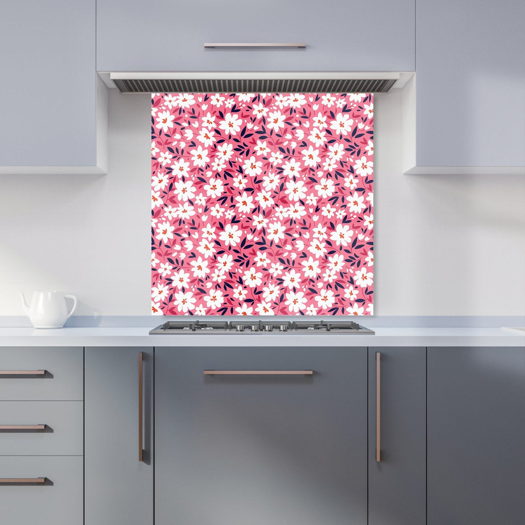 Small Cute White Flower Pattern Kitchen Splashback