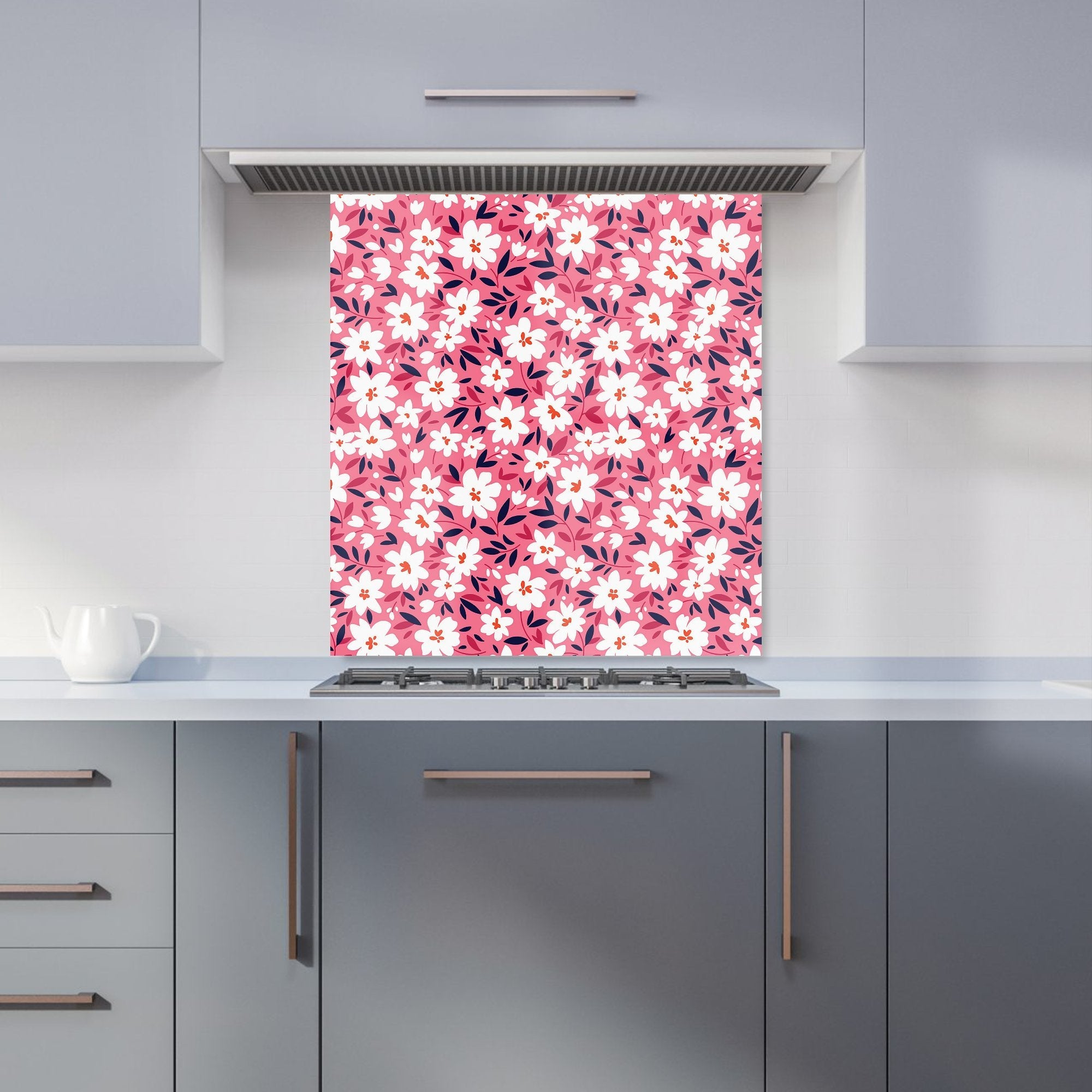 Small Cute White Flower Pattern Kitchen Splashback