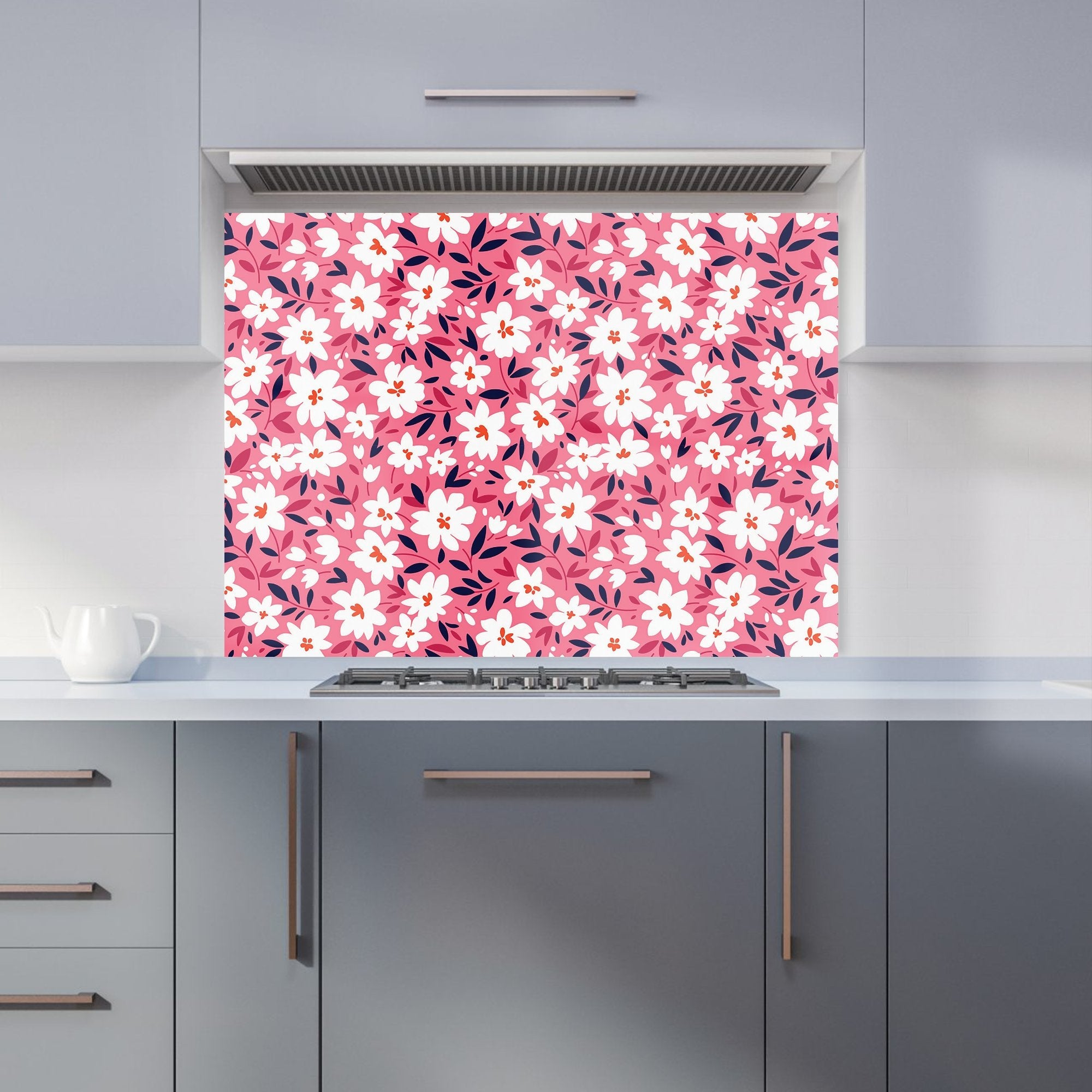 Small Cute White Flower Pattern Kitchen Splashback