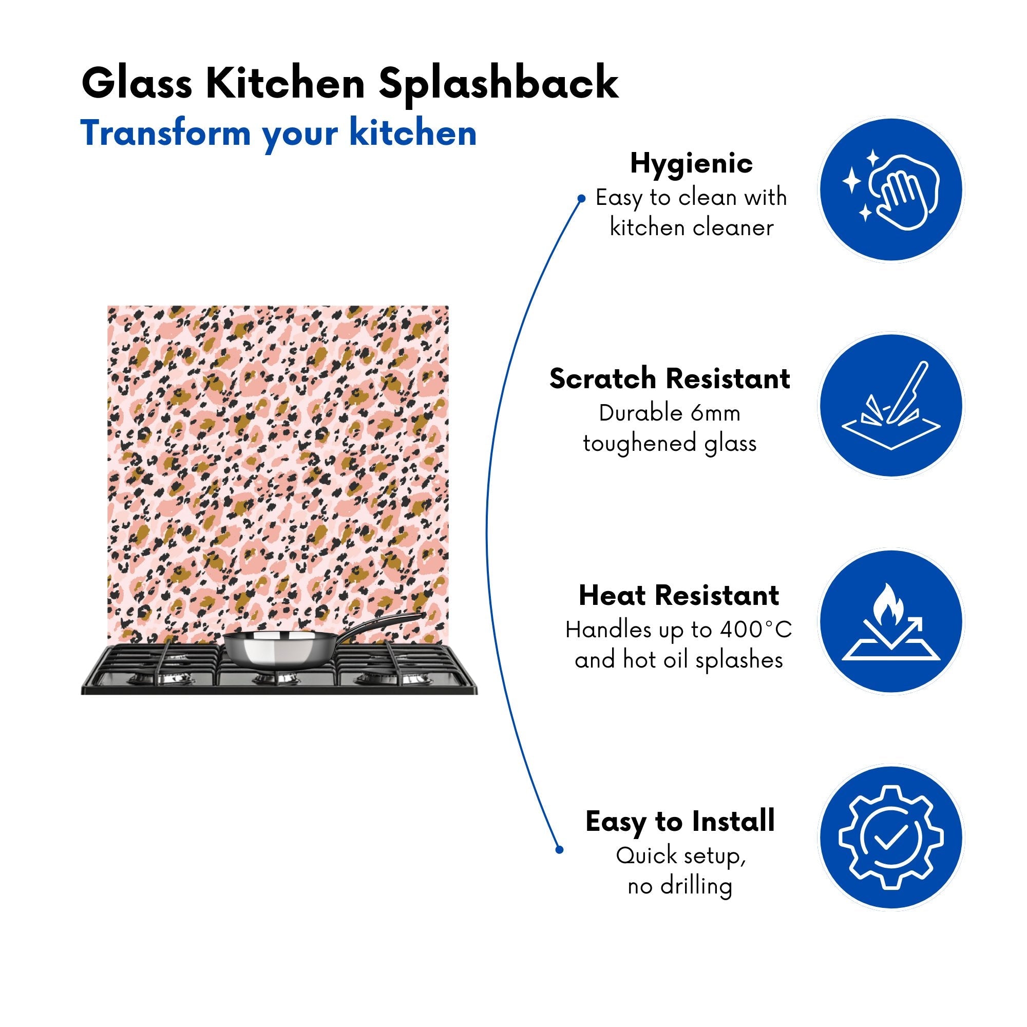 Hand Drawn Pink Leopard Print Kitchen Splashback
