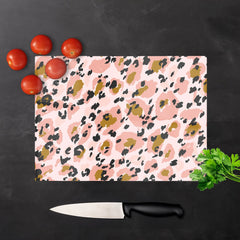 Hand Drawn Pink Leopard Print Glass Chopping Board