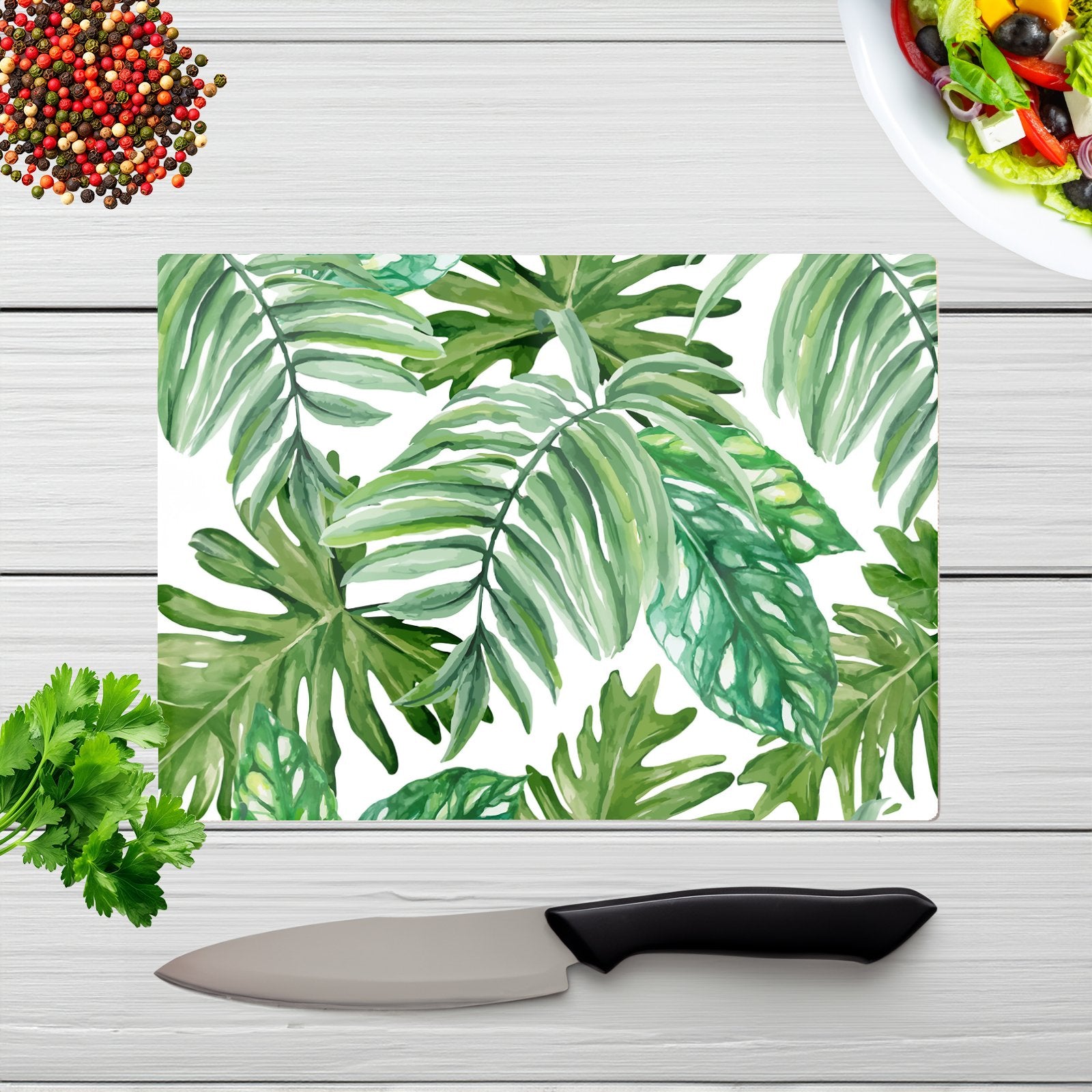Exotic Rainforest Leaves Glass Chopping Board