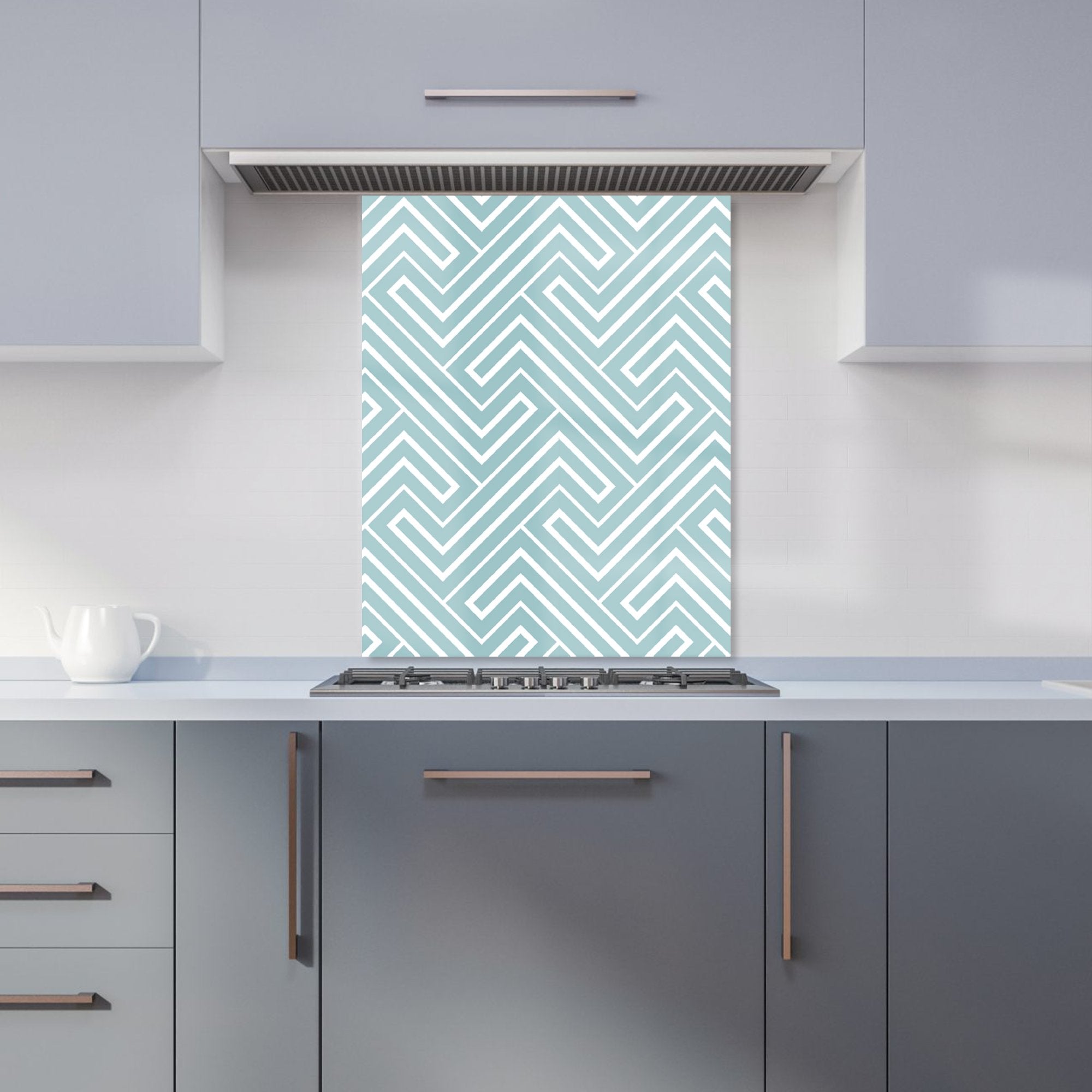 Blue And White Geometric Pattern Kitchen Splashback