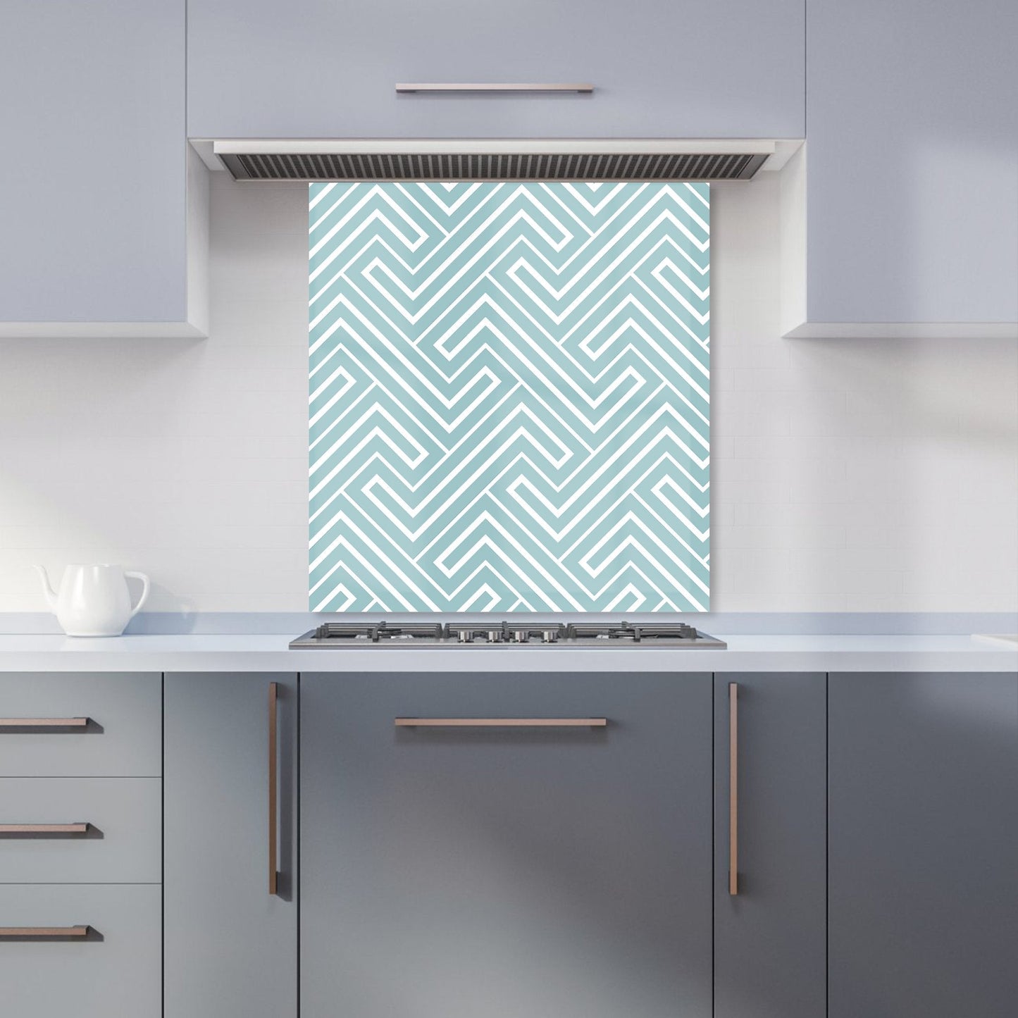 Blue And White Geometric Pattern Kitchen Splashback