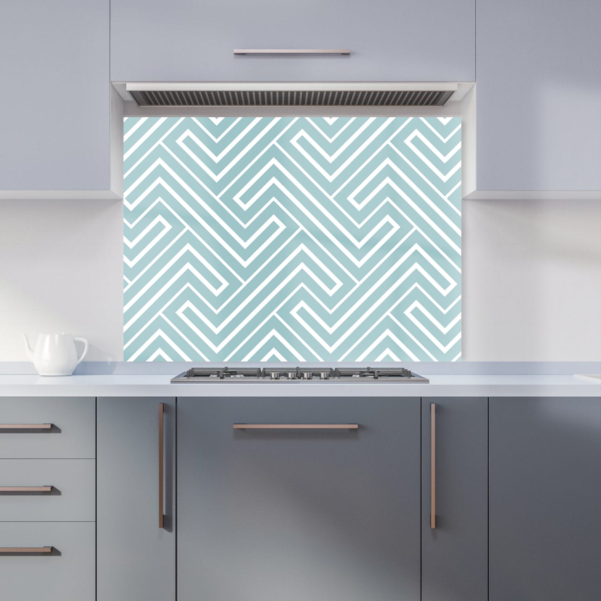 Blue And White Geometric Pattern Kitchen Splashback