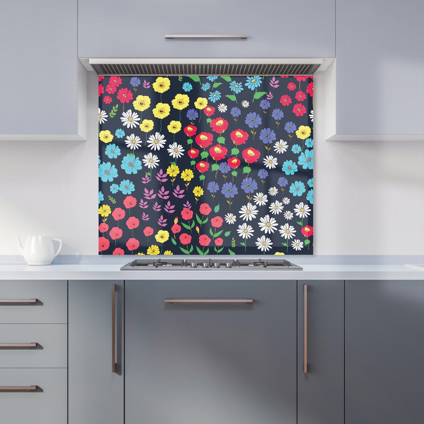 Multicoloured Flower Pattern Kitchen Splashback