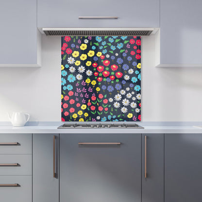 Multicoloured Flower Pattern Kitchen Splashback