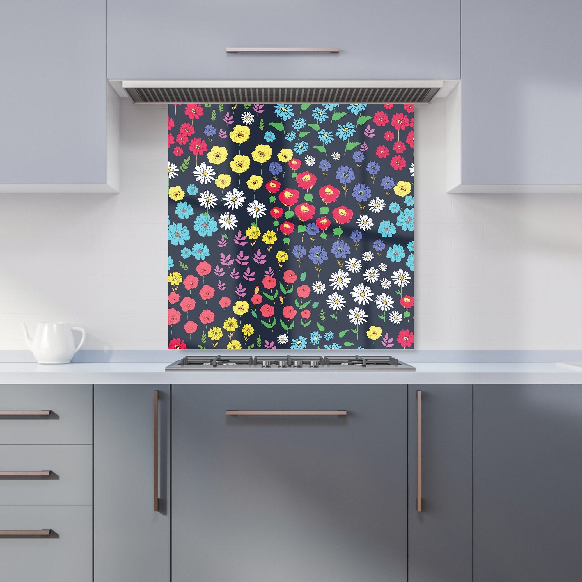 Multicoloured Flower Pattern Kitchen Splashback