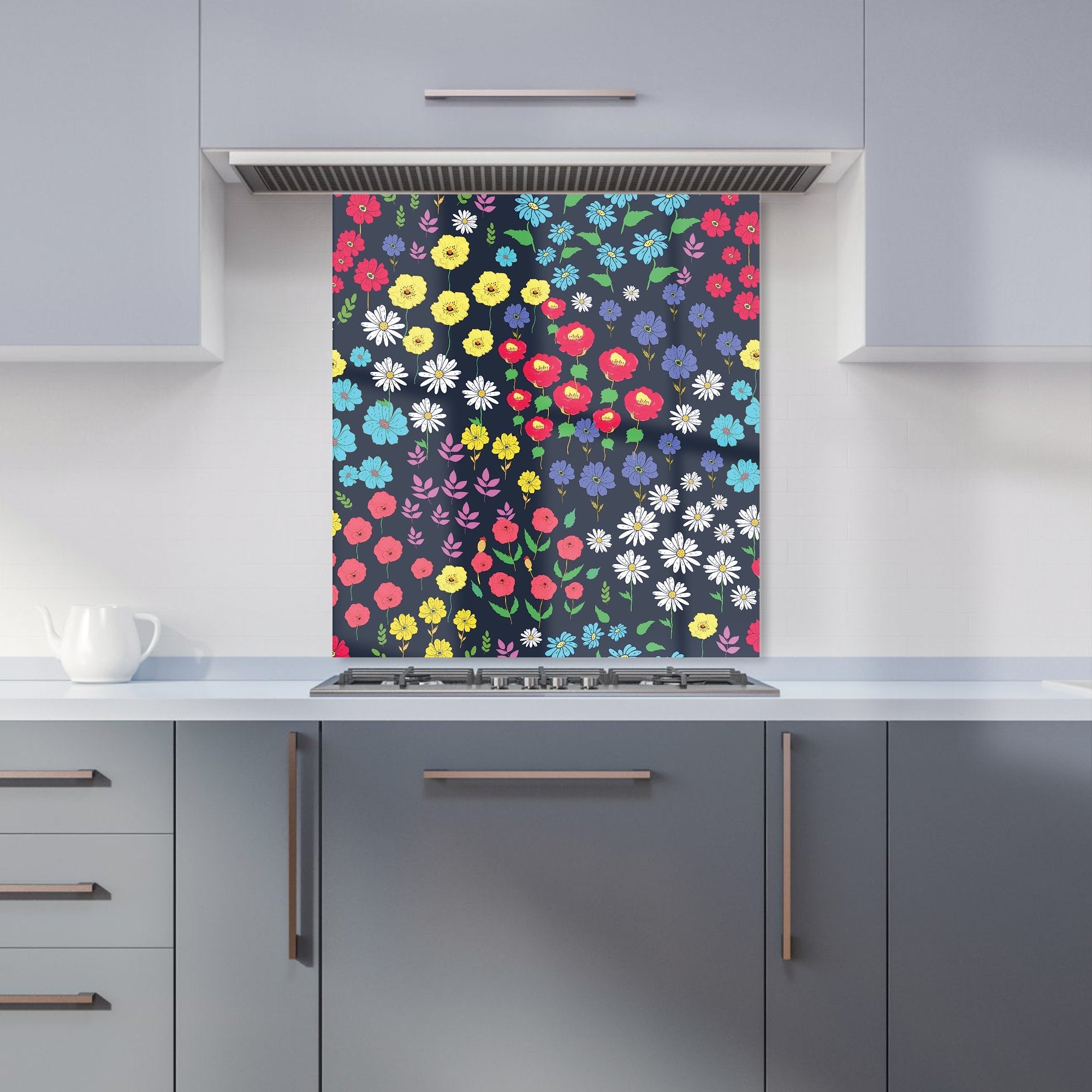Multicoloured Flower Pattern Kitchen Splashback
