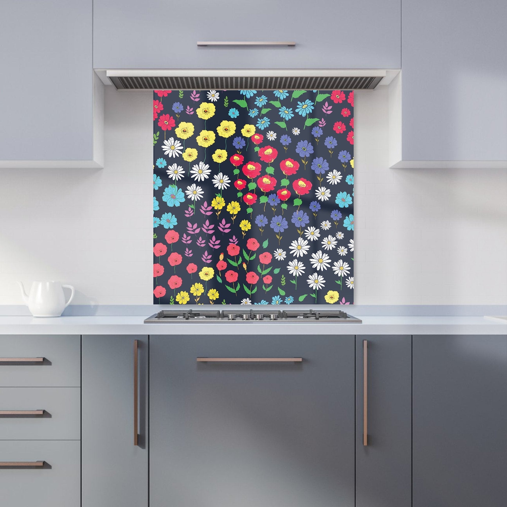 Multicoloured Flower Pattern Kitchen Splashback
