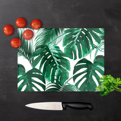 Tropical Jungle Leaf Pattern Glass Chopping Board