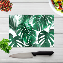 Tropical Jungle Leaf Pattern Glass Chopping Board