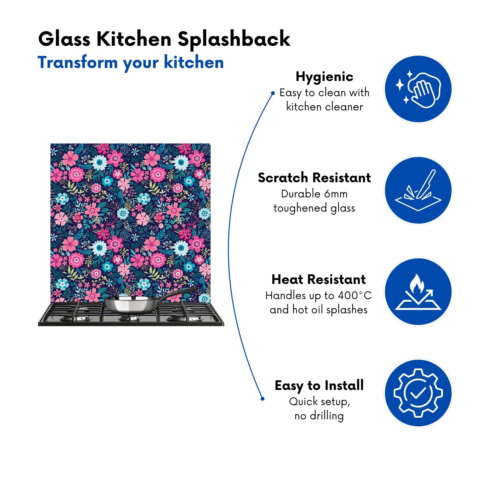 Cute Colourful Flower Pattern Kitchen Splashback