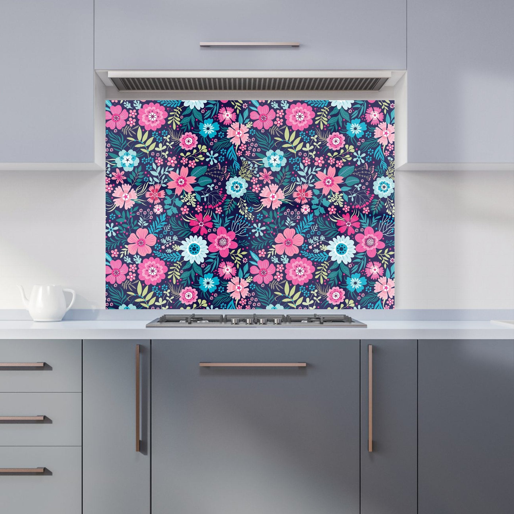 Cute Colourful Flower Pattern Kitchen Splashback