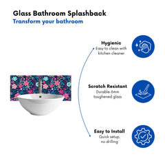 Cute Colourful Flower Pattern Glass Bathroom Splashback