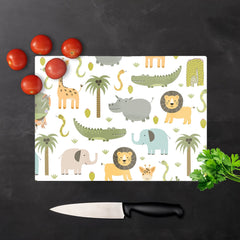 Cute Safari Animals Glass Chopping Board