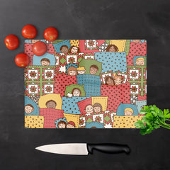Hand Drawn Sleeping Doodle Faces Glass Chopping Board