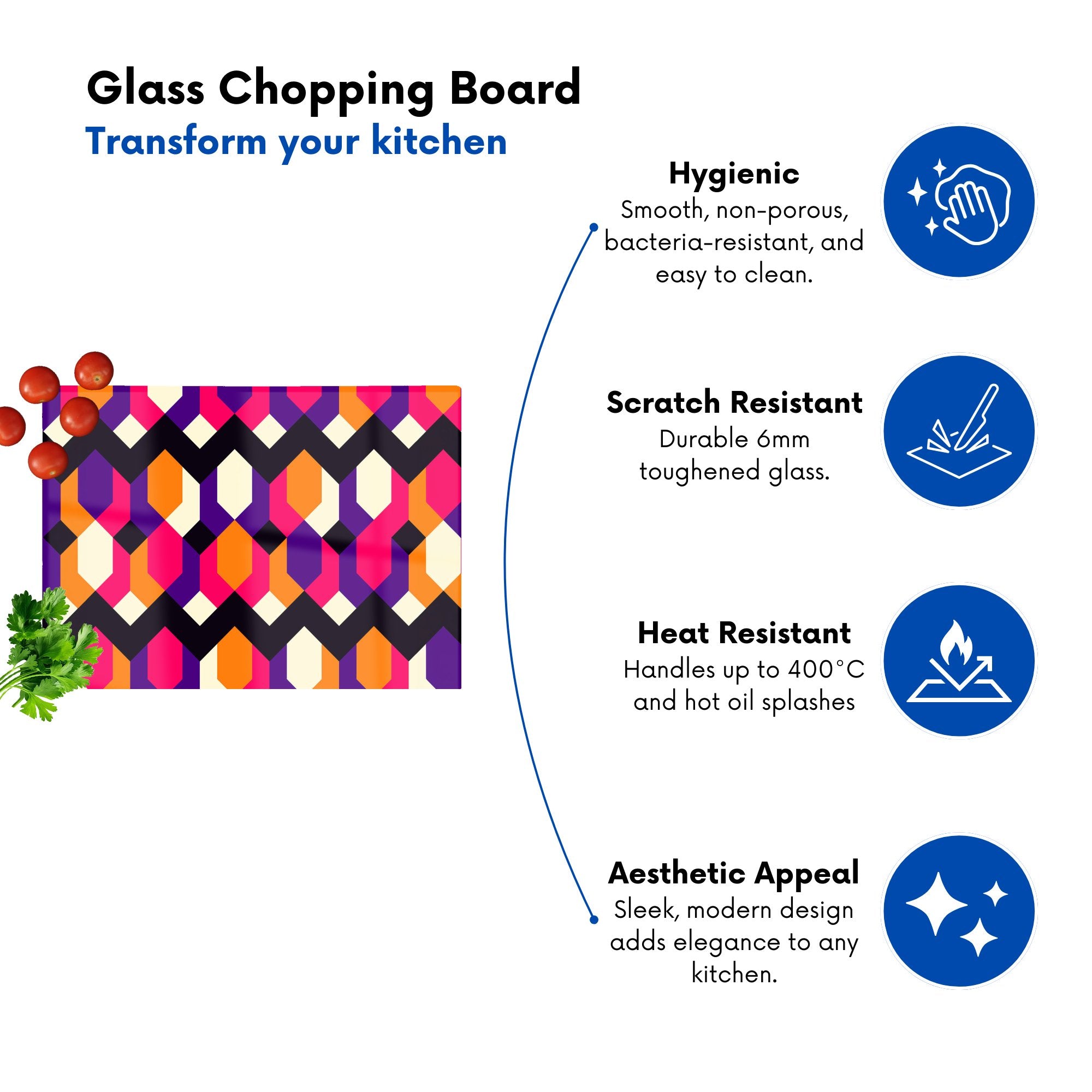 Coloured Abstract Pattern Glass Chopping Board