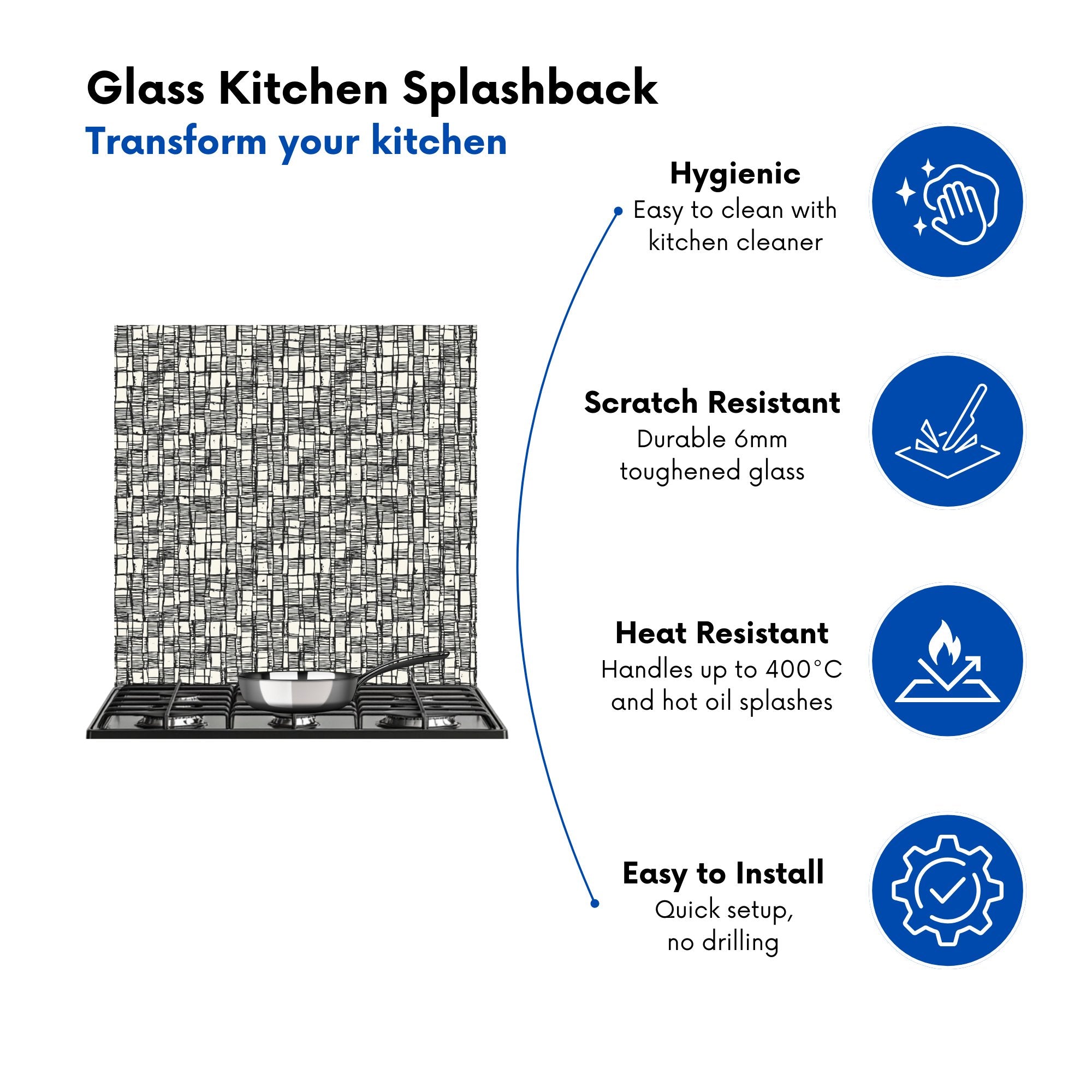 Irregular Sketched Block Textured Kitchen Splashback