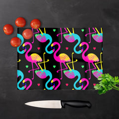 Vivid Flamingo Pattern Glass Chopping Board