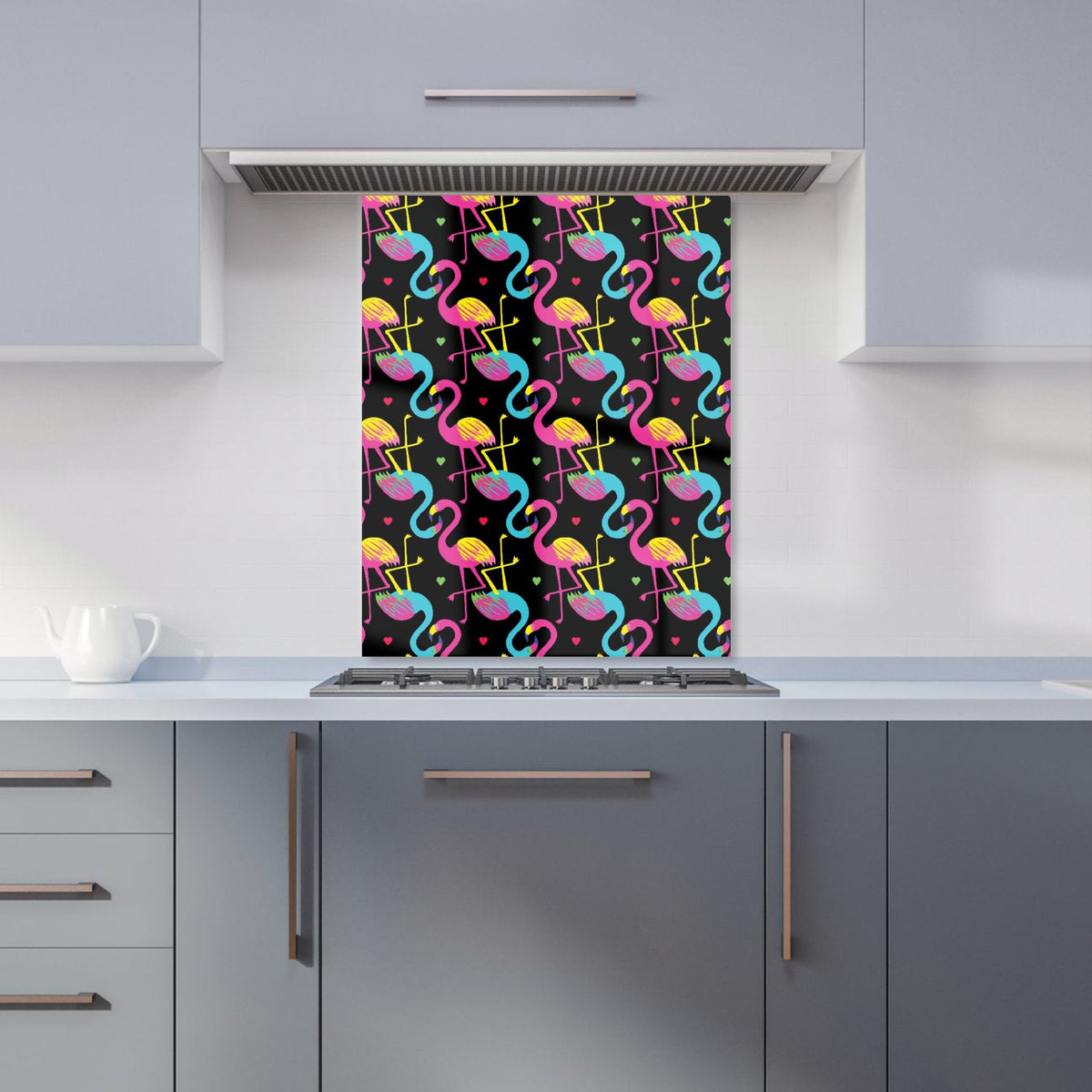 Vivid Flamingo Pattern Kitchen Splashback