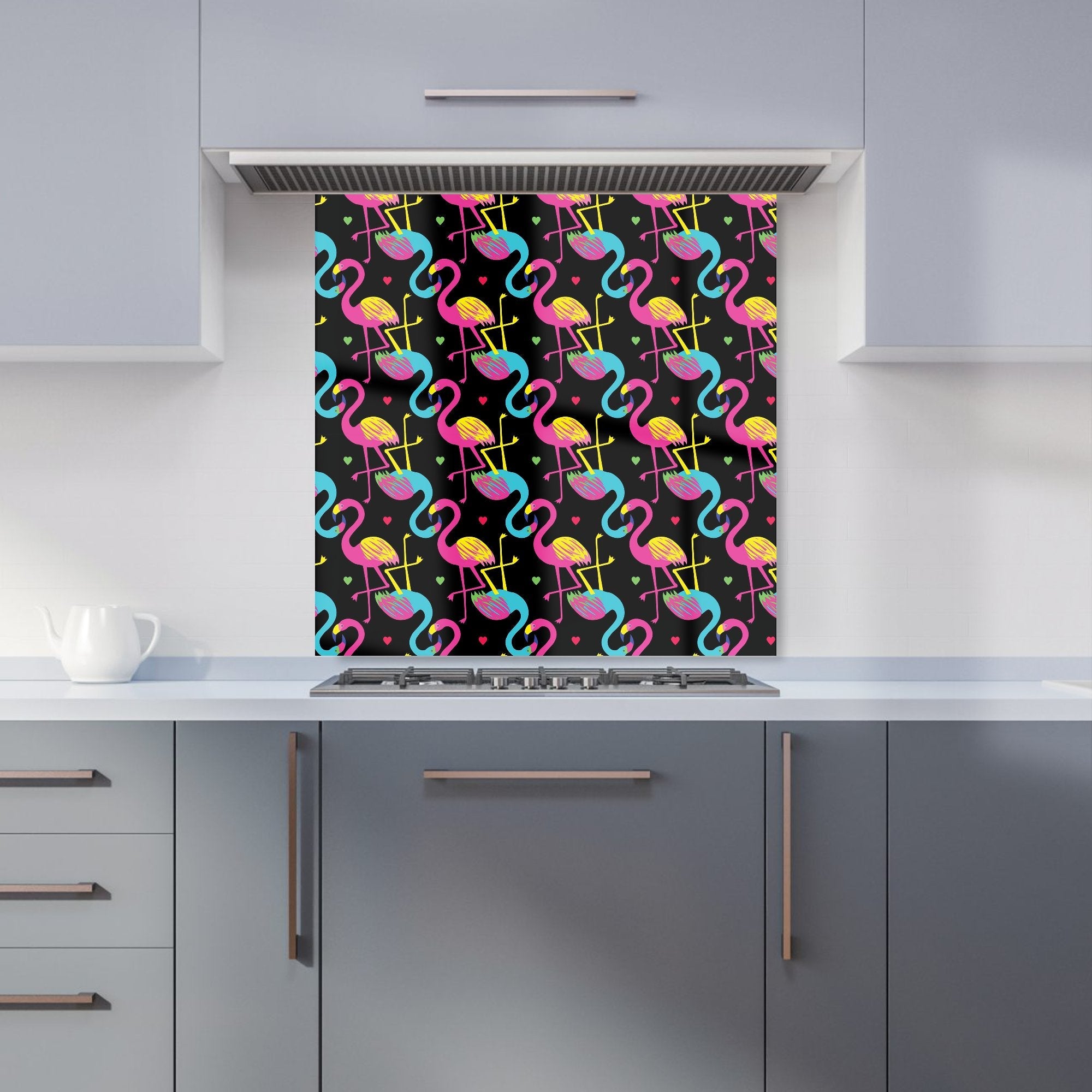 Vivid Flamingo Pattern Kitchen Splashback