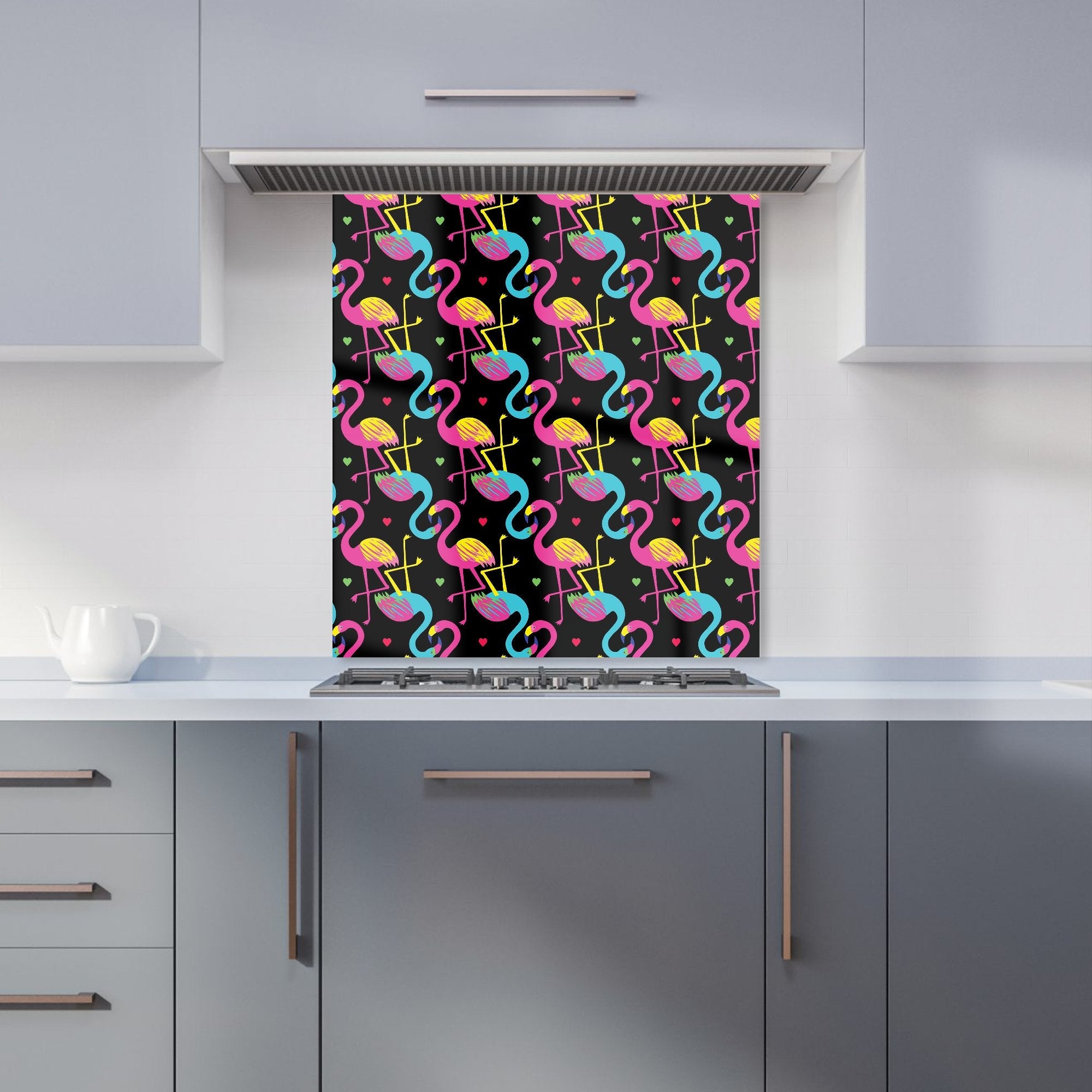 Vivid Flamingo Pattern Kitchen Splashback