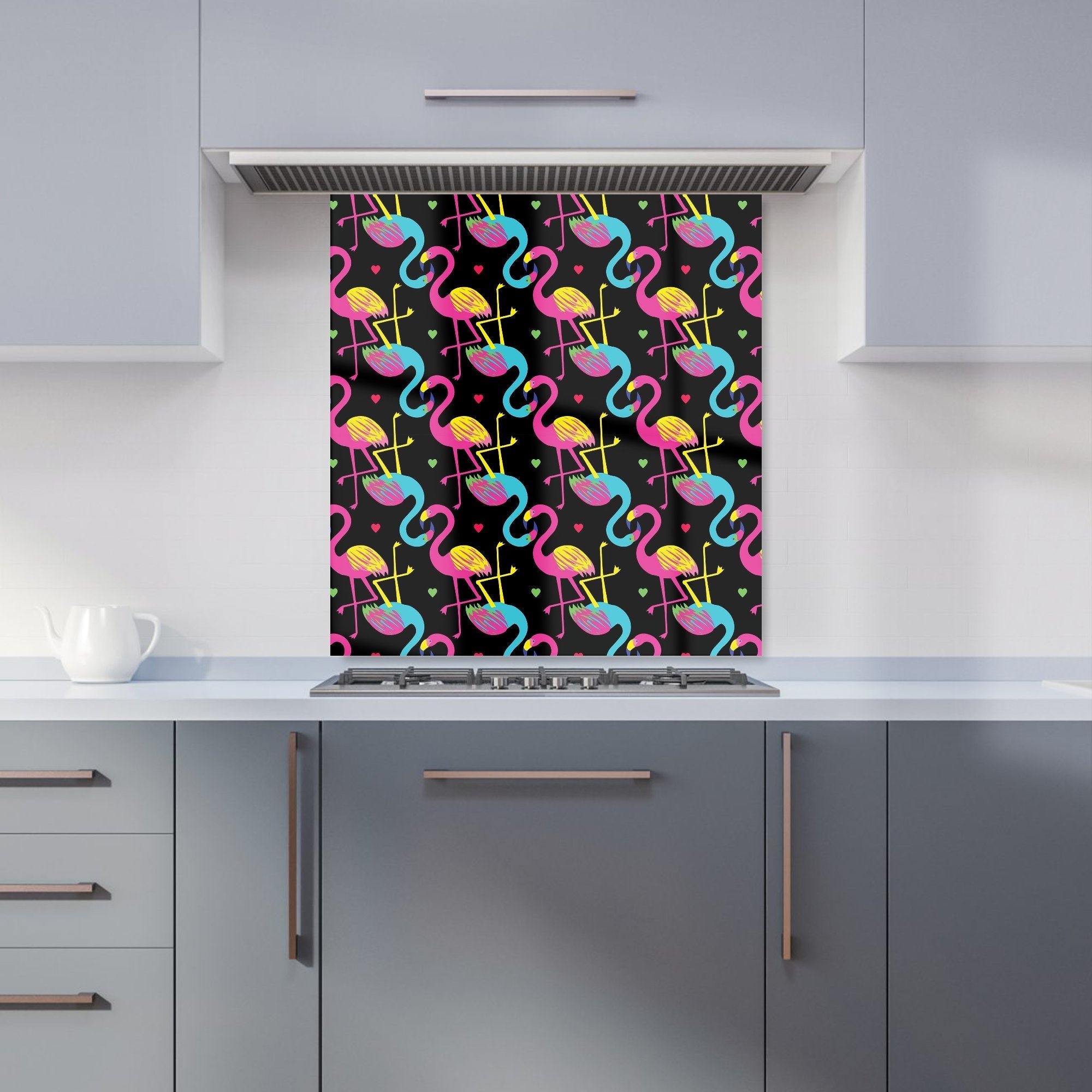 Vivid Flamingo Pattern Kitchen Splashback