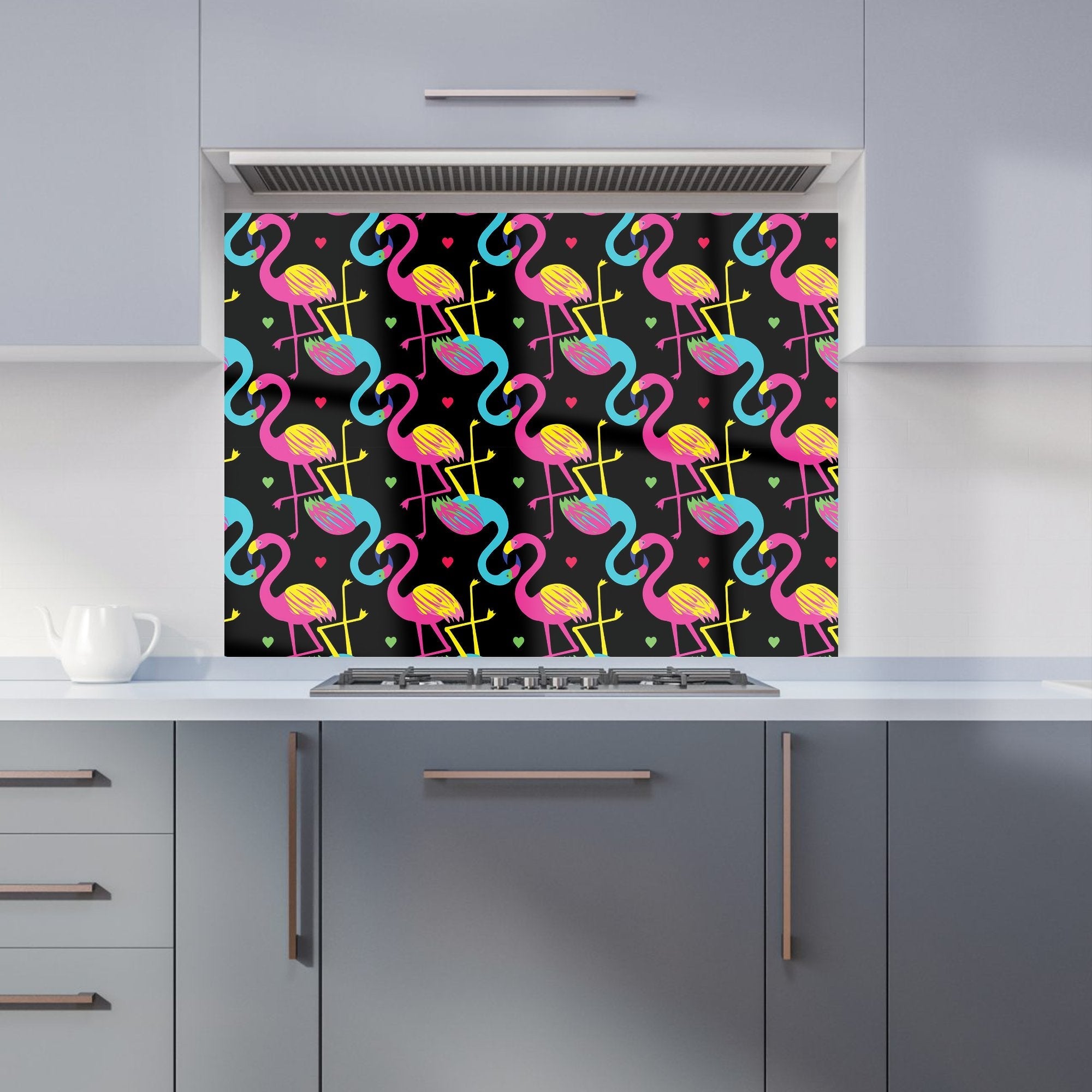 Vivid Flamingo Pattern Kitchen Splashback