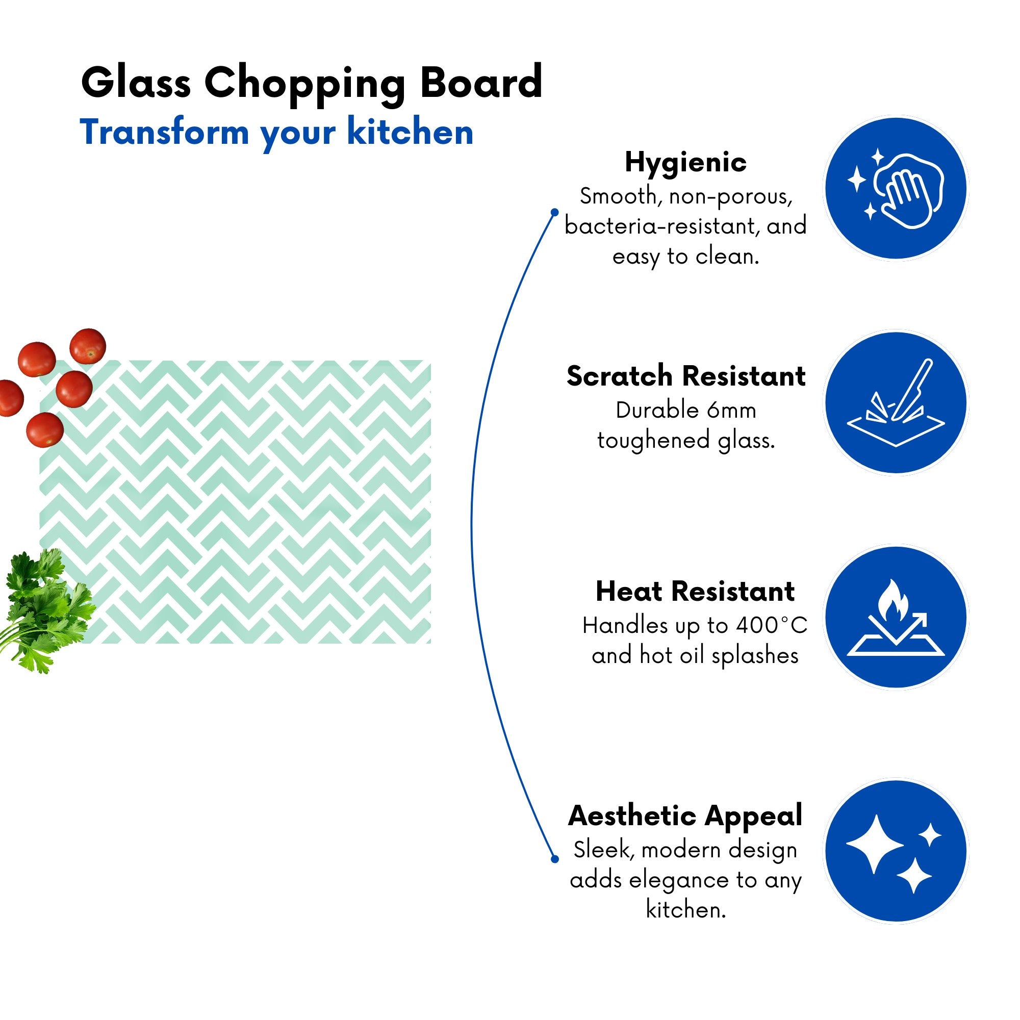Green Geometric Pattern Glass Chopping Board