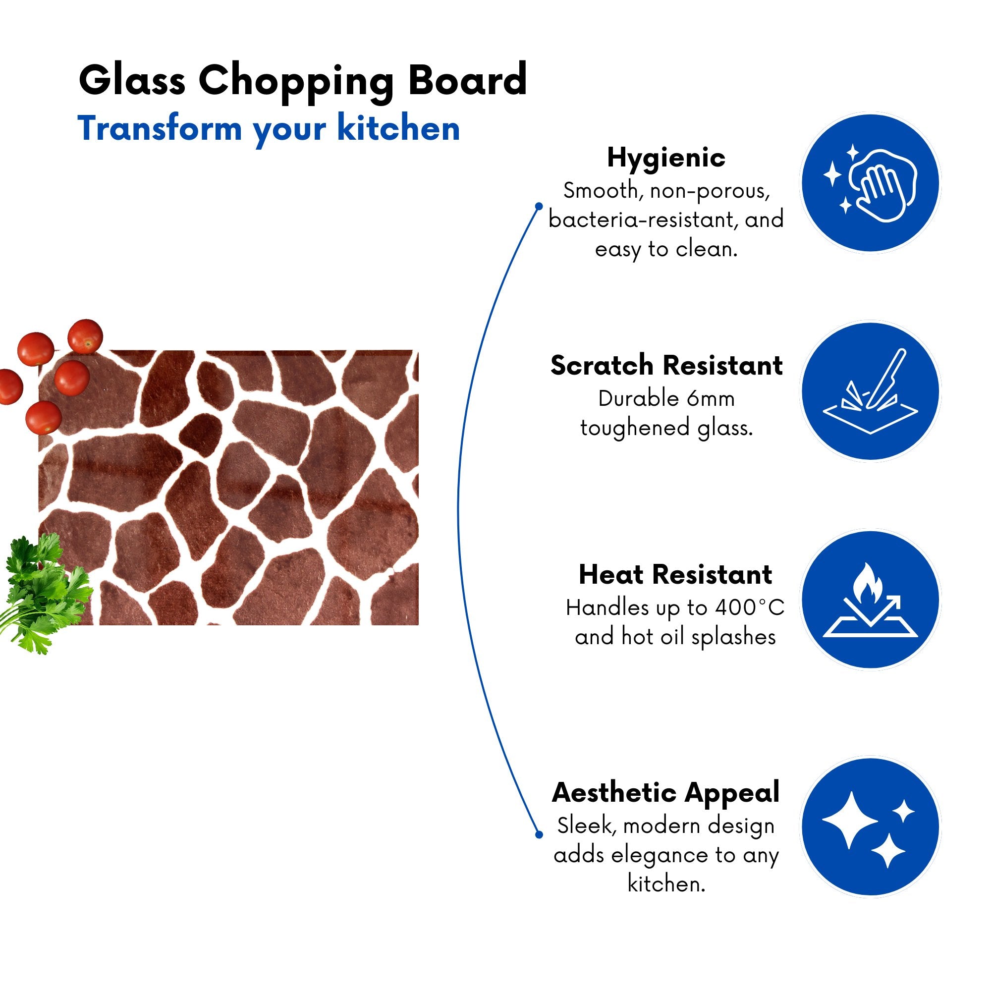 Giraffe Spots Print Glass Chopping Board