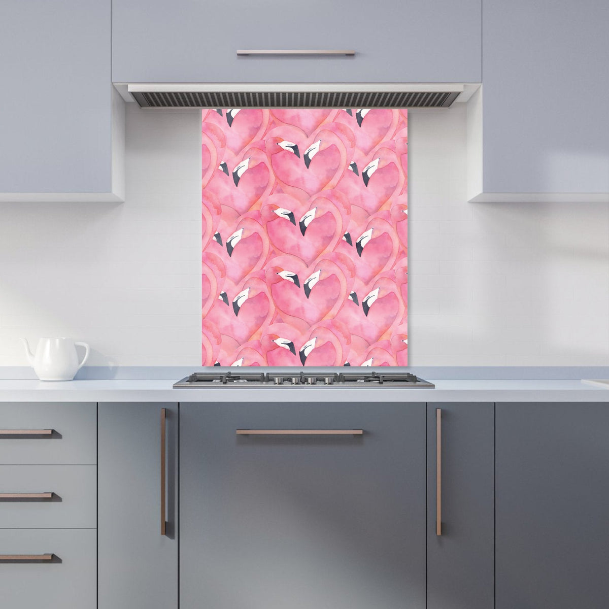 Watercolour Flamingo Hearts Kitchen Splashback