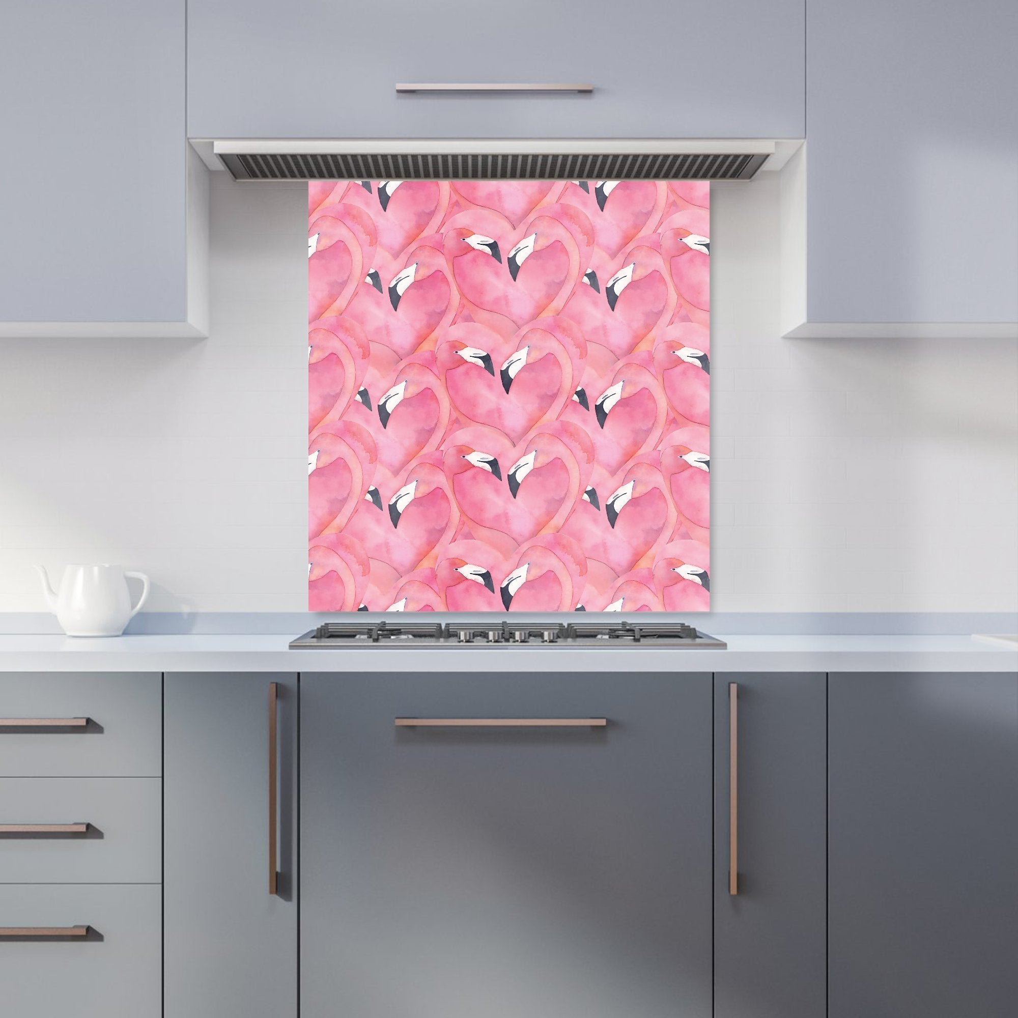 Watercolour Flamingo Hearts Kitchen Splashback