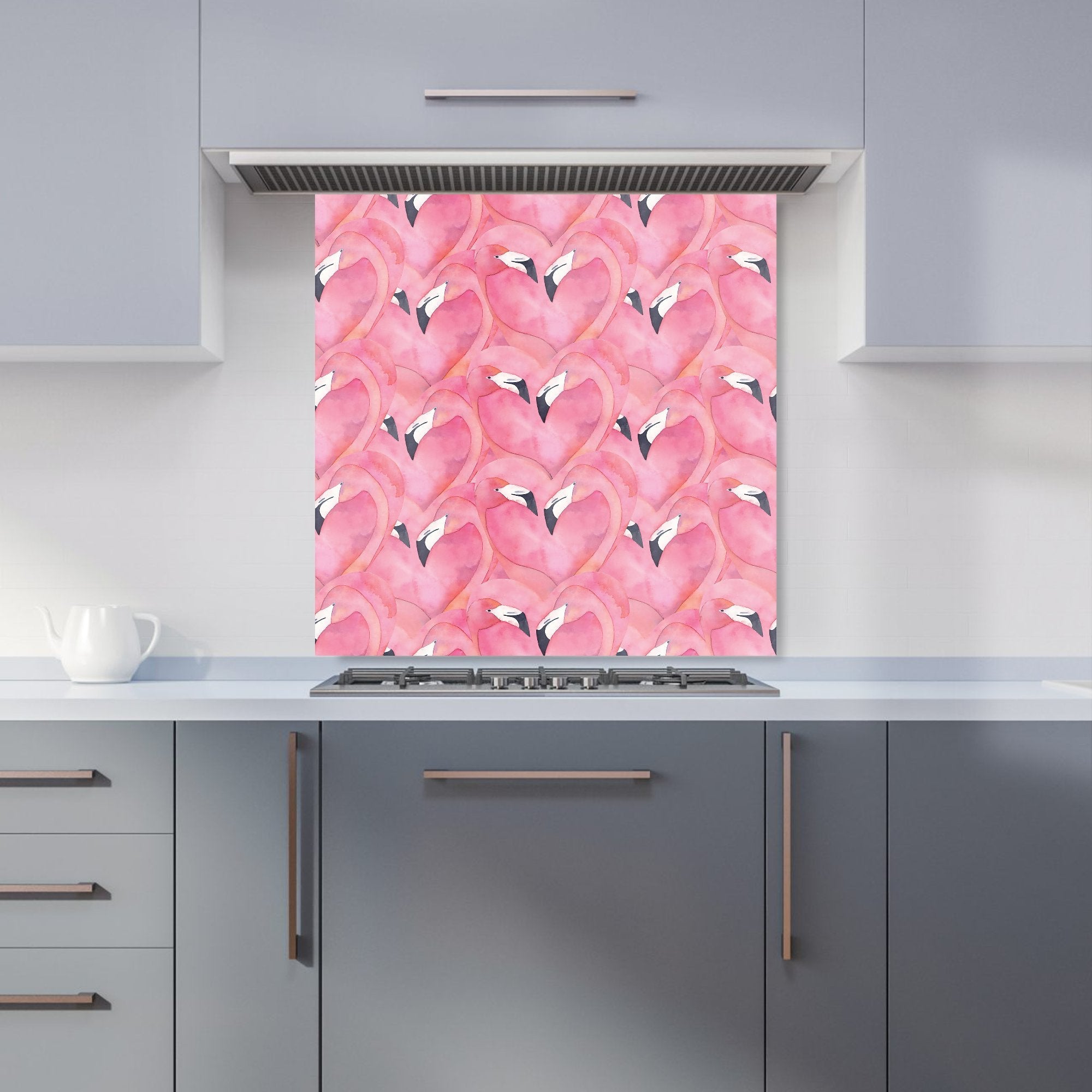 Watercolour Flamingo Hearts Kitchen Splashback