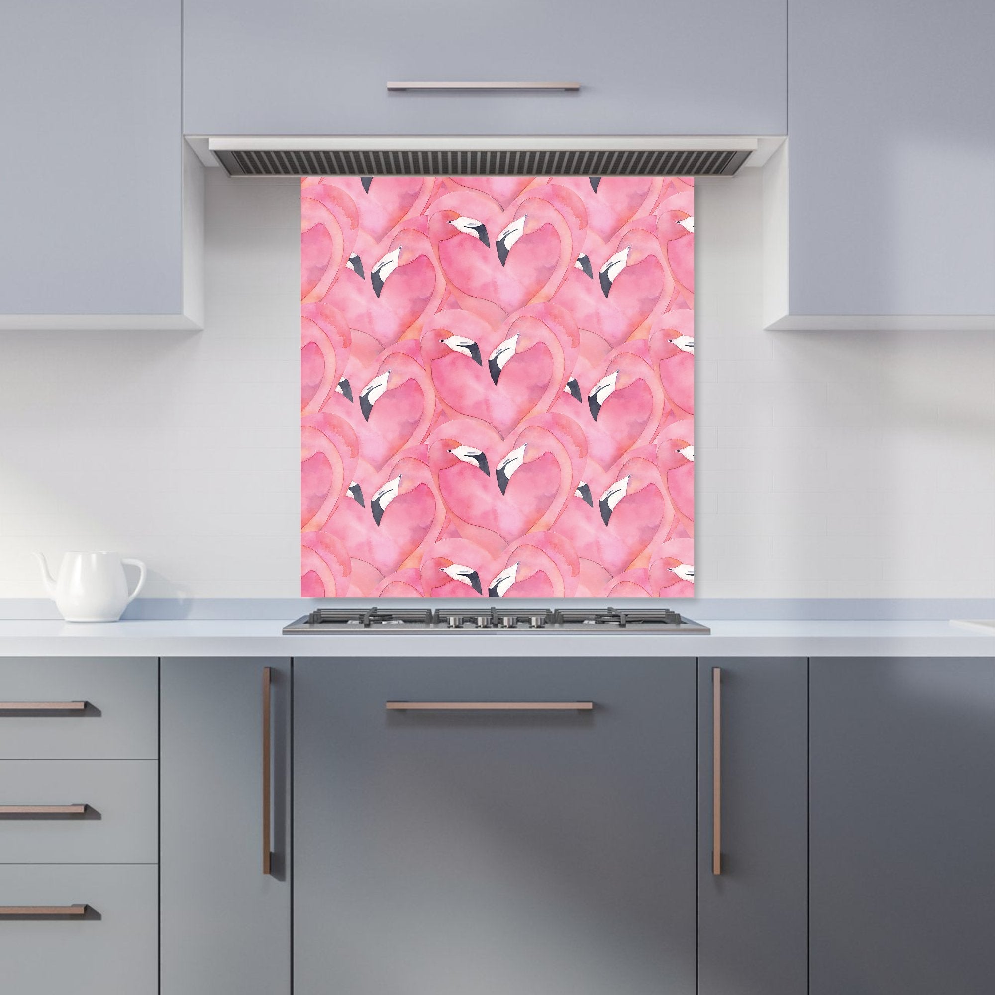 Watercolour Flamingo Hearts Kitchen Splashback