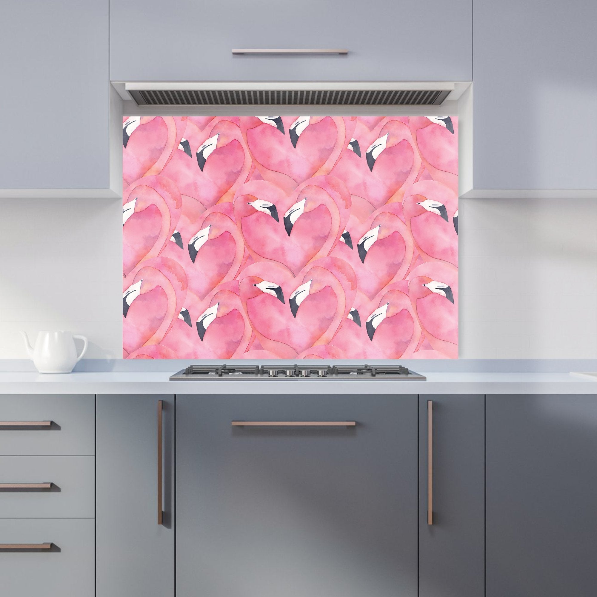 Watercolour Flamingo Hearts Kitchen Splashback