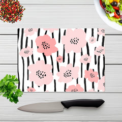 Pastel Pink Flowers Glass Chopping Board