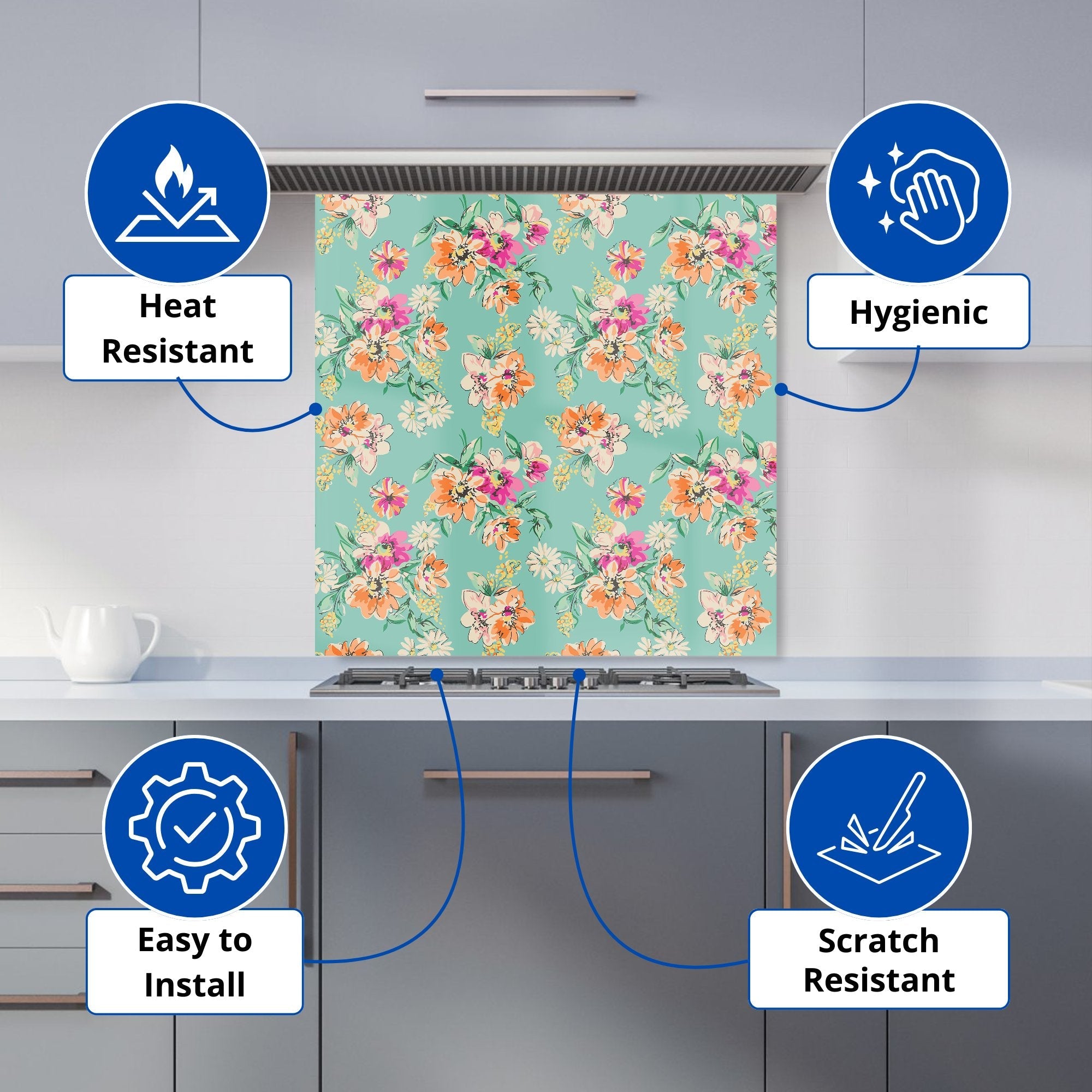 Bright Flower Sketch Kitchen Splashback