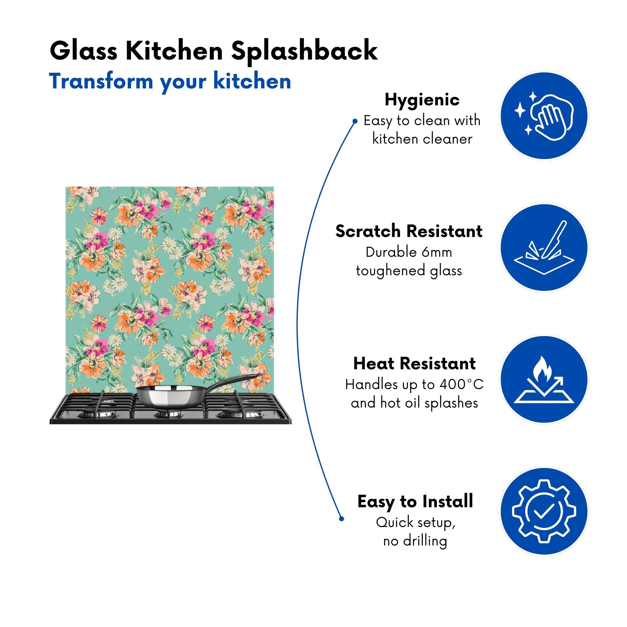 Bright Flower Sketch Kitchen Splashback
