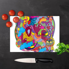 Motley Doodling Love Glass Chopping Board
