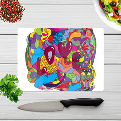 Motley Doodling Love Glass Chopping Board