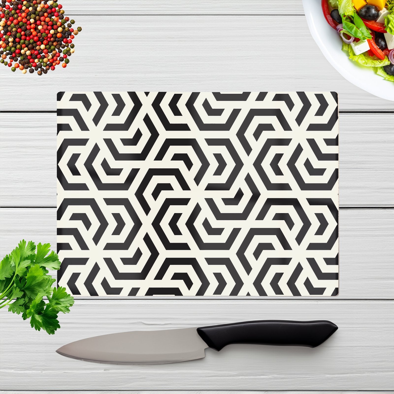 Hexagonal Geometric Pattern Glass Chopping Board
