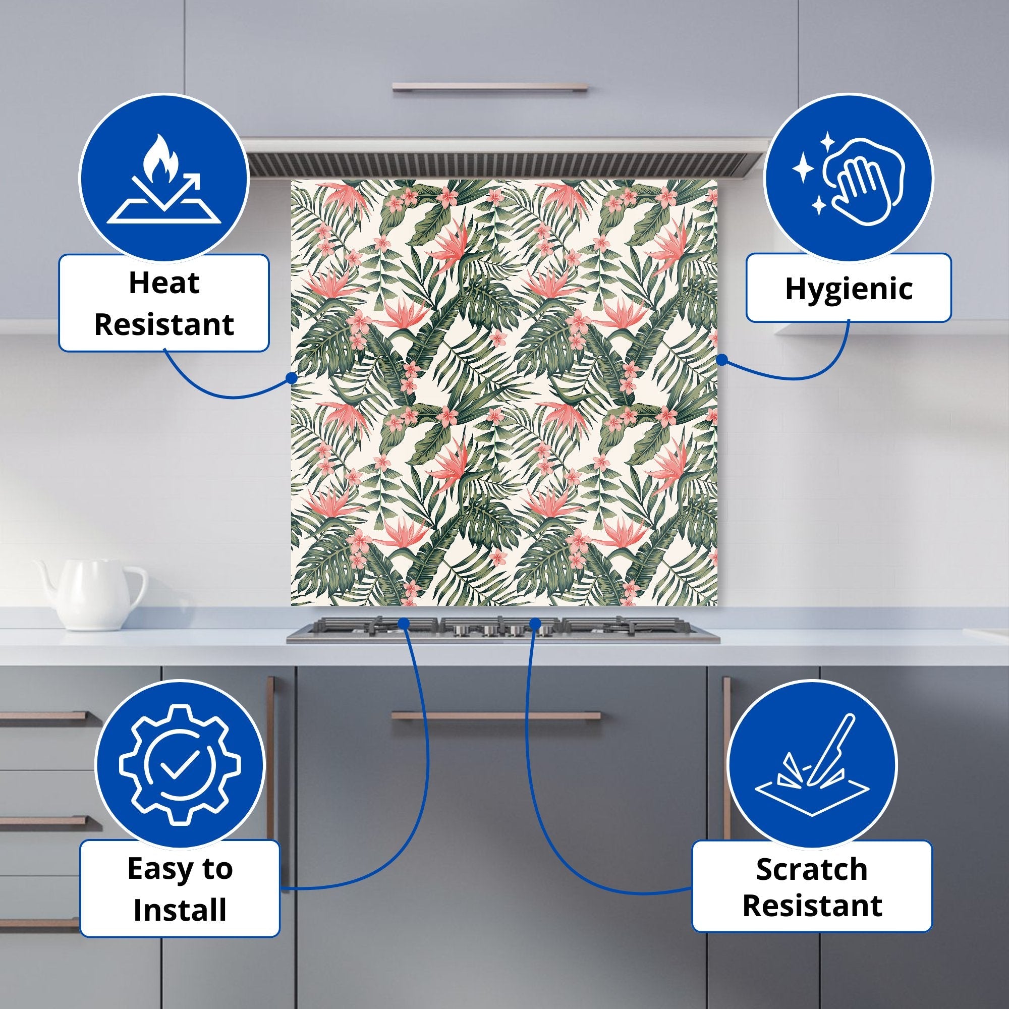 Dark Tropical Green Leaves Kitchen Splashback