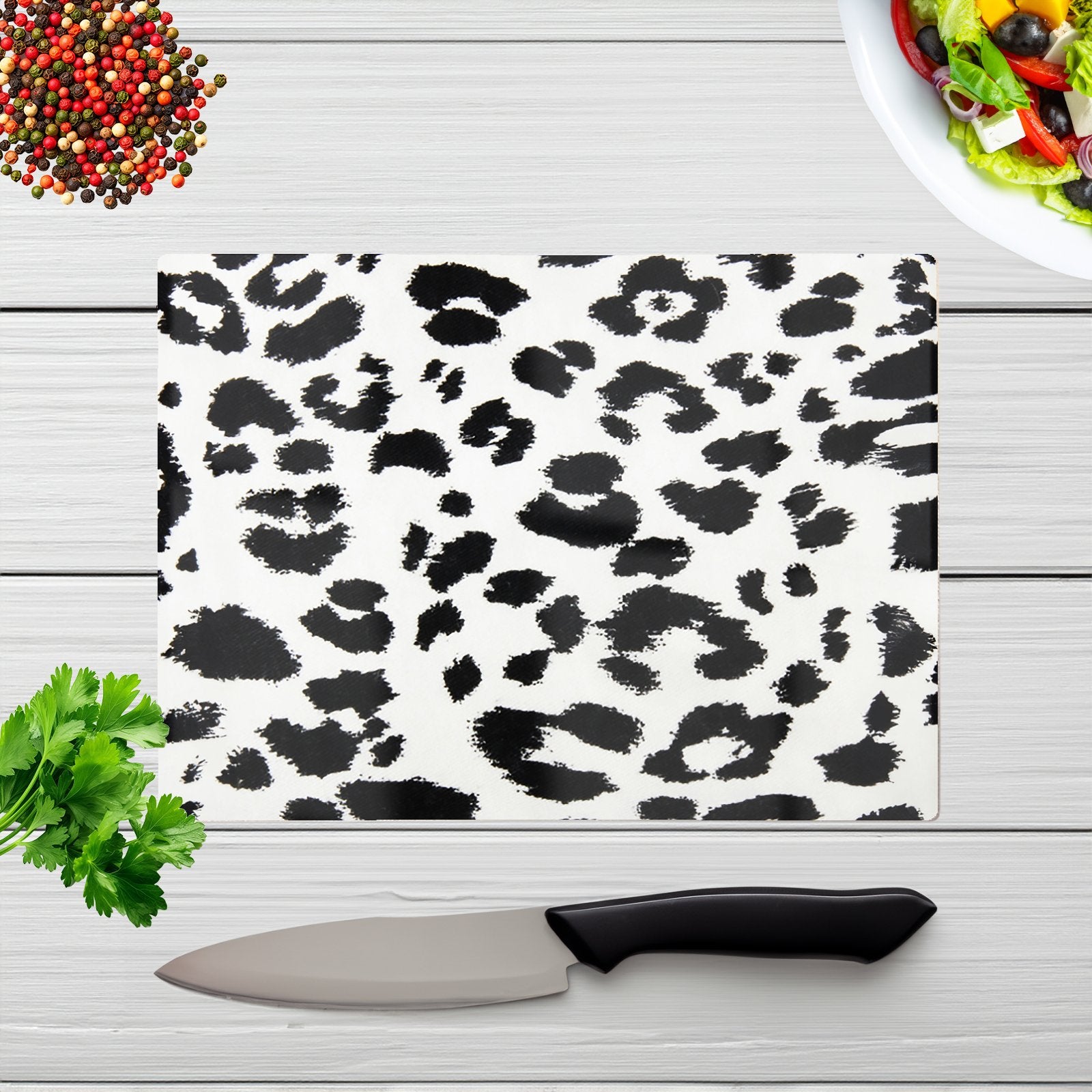 Black Leopard Print Glass Chopping Board