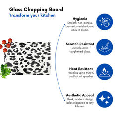 Black Leopard Print Glass Chopping Board