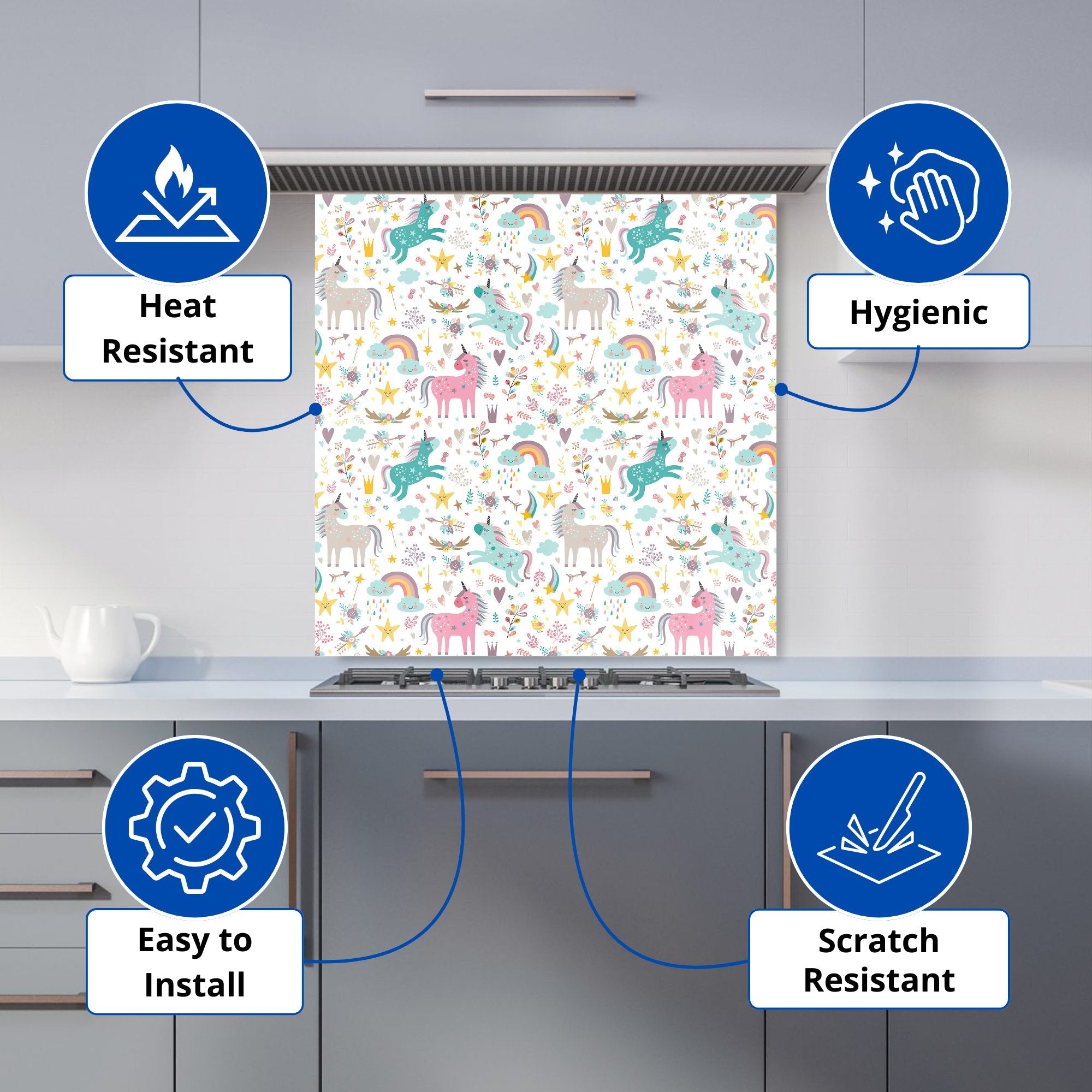 Unicorn And Rainbows Kitchen Splashback