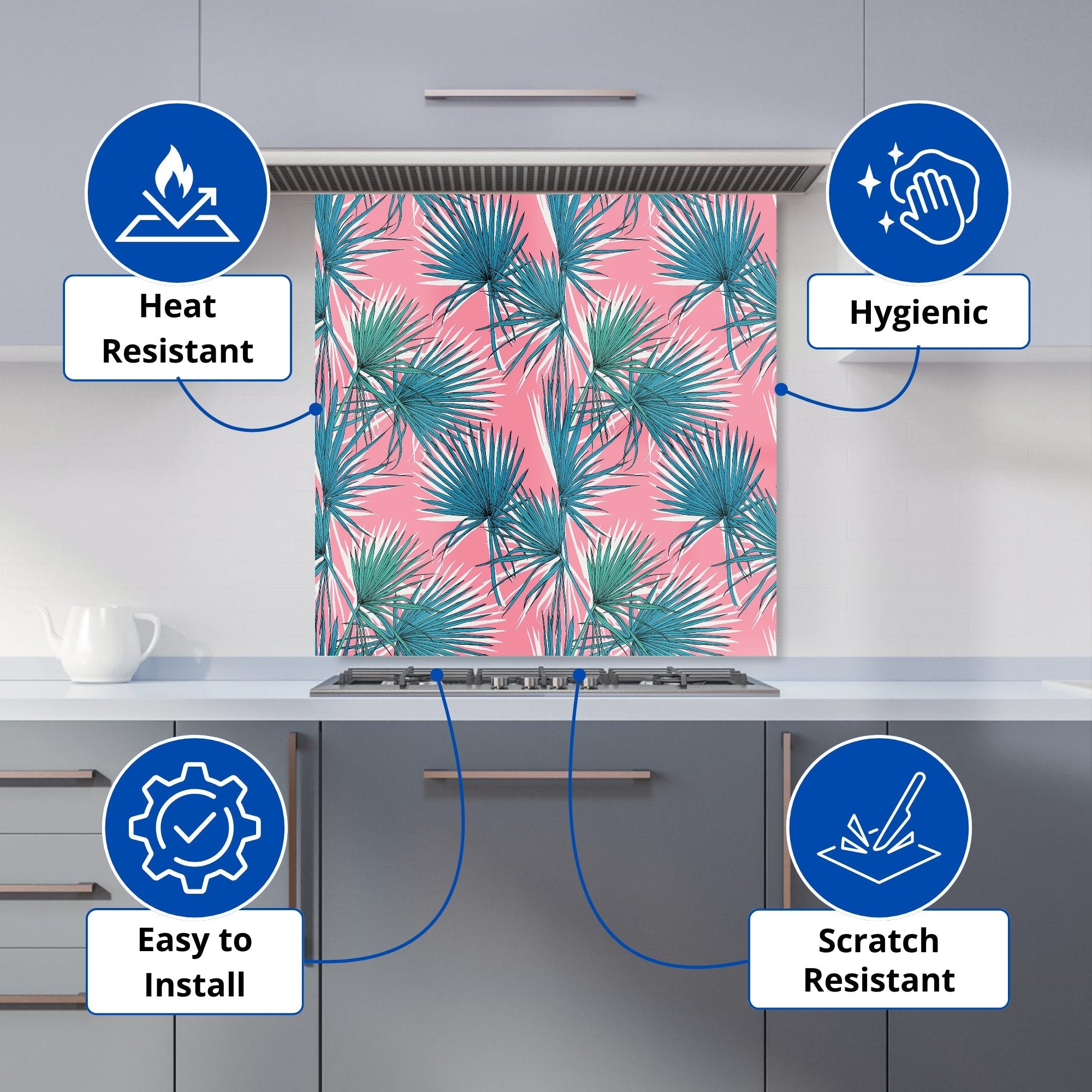 Pink Green Fan Palms Kitchen Splashback