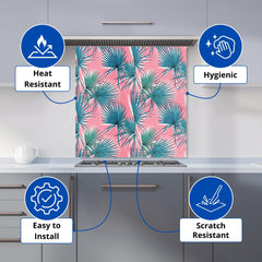 Pink Green Fan Palms Kitchen Splashback