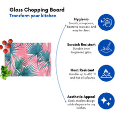 Pink Green Fan Palms Glass Chopping Board